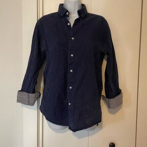 Zara Men's Navy Textured Button-Down Shirt